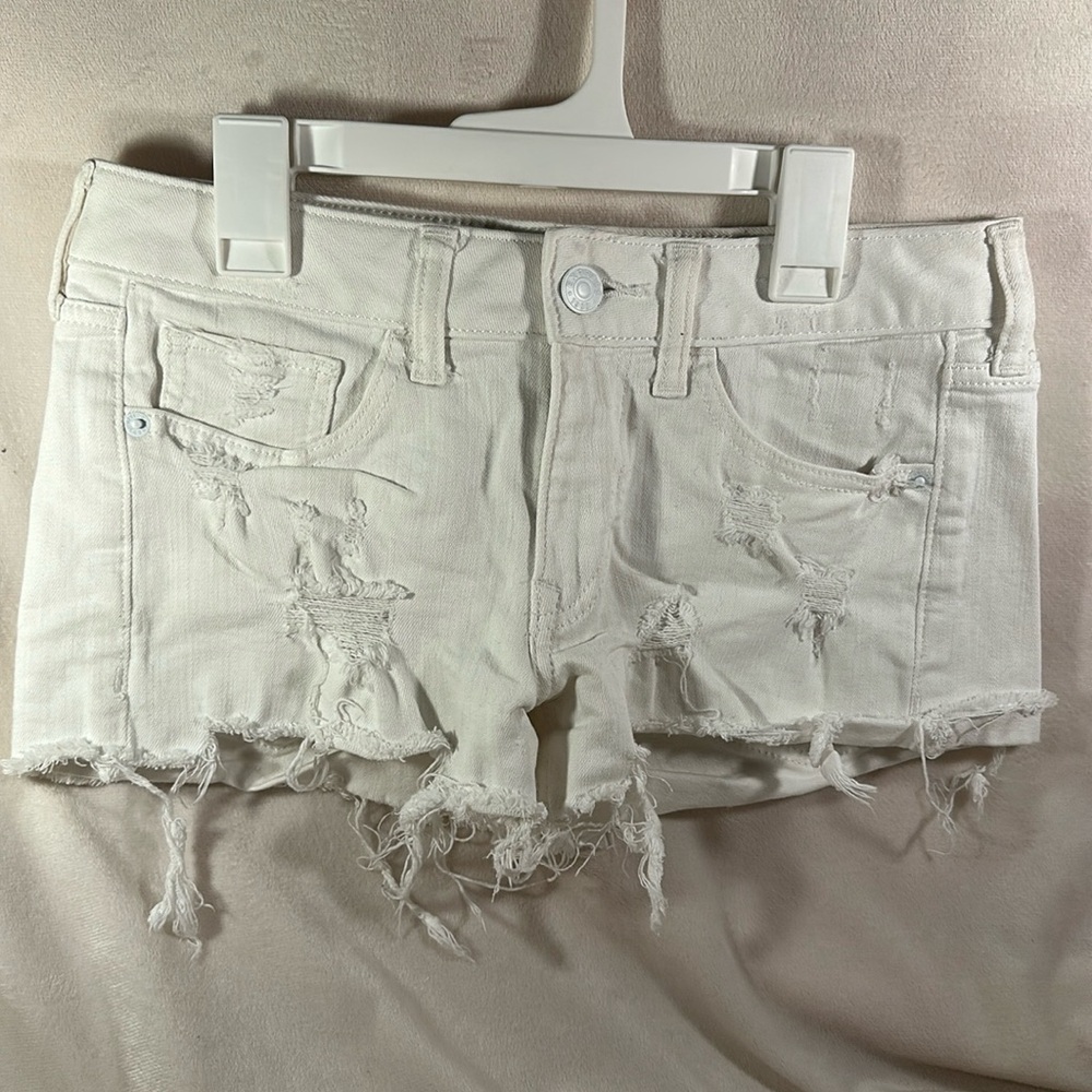 Express White Distressed Shortie Low Rise Jean Shorts